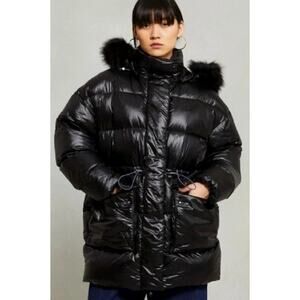 Women's Adidas‎ Black Puff Parka Faux Fur Hooded Jacket Size M NEW
